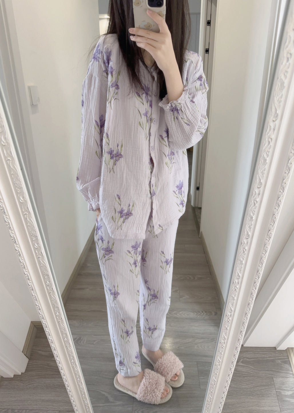 Fine Purple Print Button Pajamas Two Pieces Set Spring TO1005 - fabuloryshop