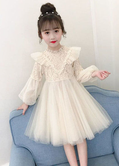 Fine Purple Ruffled Lace PatchworkNail Bead Tulle Girls Maxi Dresses Fall Ada Fashion