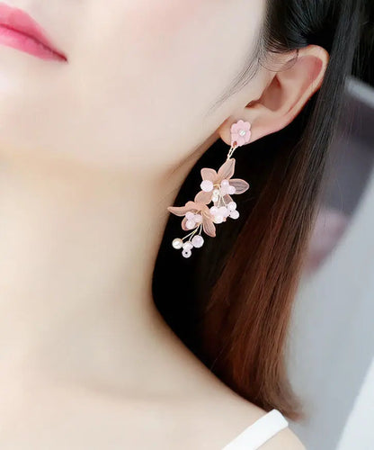 Fine Red Inlaid Handmade Beading Graphic Crystal Drop Earrings Ada Fashion