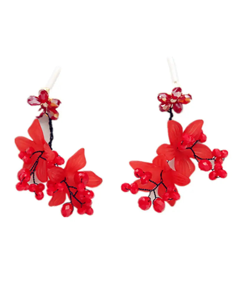 Fine Red Inlaid Handmade Beading Graphic Crystal Drop Earrings Ada Fashion