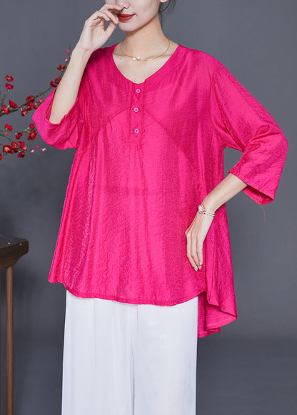 Fine Rose O-Neck Patchwork Silk Shirt Tops Bracelet Sleeve LY3668 - fabuloryshop