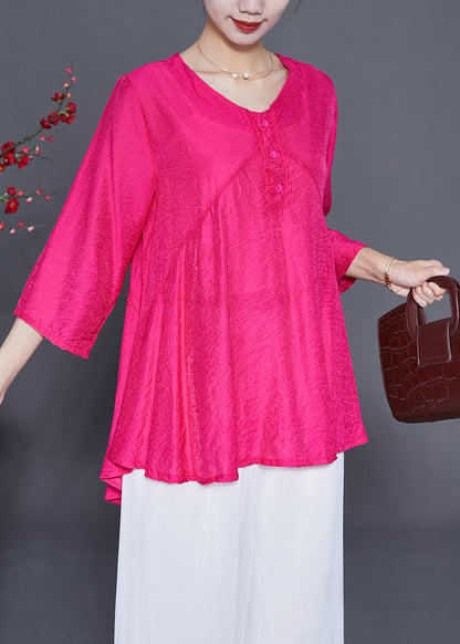 Fine Rose O-Neck Patchwork Silk Shirt Tops Bracelet Sleeve LY3668 - fabuloryshop