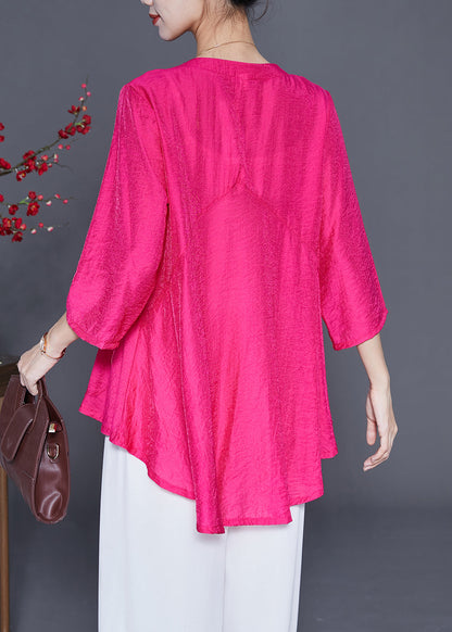 Fine Rose O-Neck Patchwork Silk Shirt Tops Bracelet Sleeve LY3668 - fabuloryshop