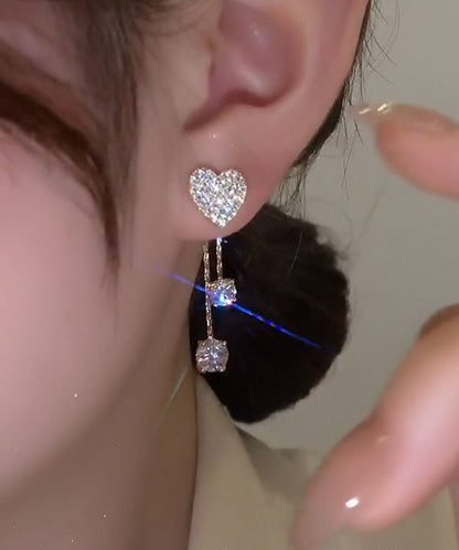 Fine Silk Love Heart Copper Zircon Tassel Stud Earrings LY1797 - fabuloryshop