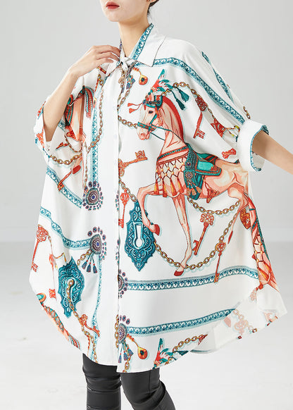 Fine White Oversized Print Silk Maxi Dresses Batwing Sleeve LY6110 - fabuloryshop