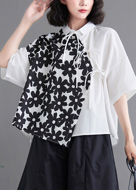 Fine White Peter Pan Collar Print Button Shirt Summer LY0637 - fabuloryshop