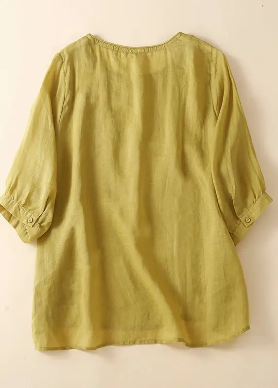 Fine Yellow Embroideried Patchwork Side Open Linen Tank Summer Ada Fashion