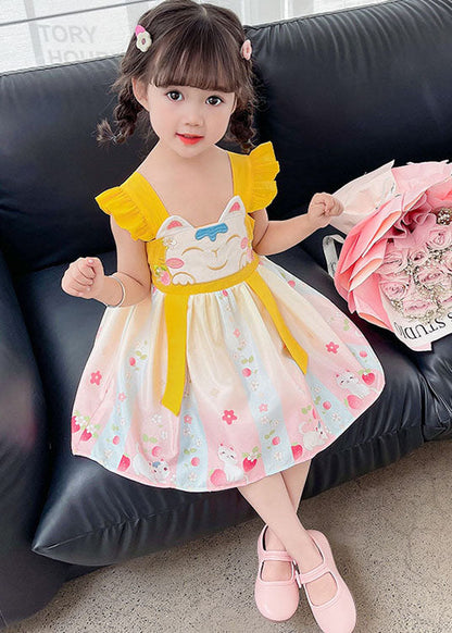 Fine Yellow Ruffled Embroideried Patchwork Cotton Baby Girls Dresses Summer Ada Fashion