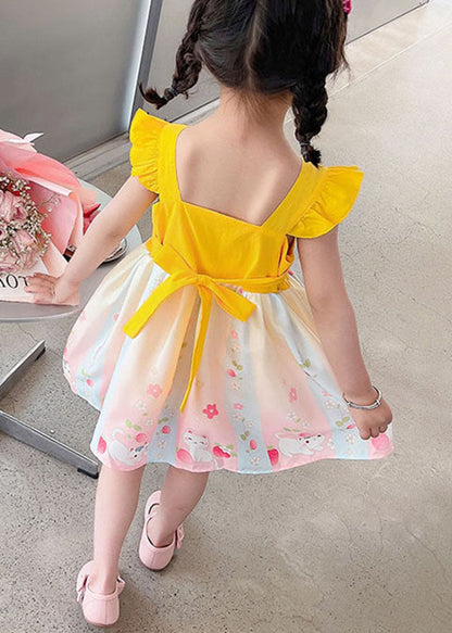 Fine Yellow Ruffled Embroideried Patchwork Cotton Baby Girls Dresses Summer Ada Fashion