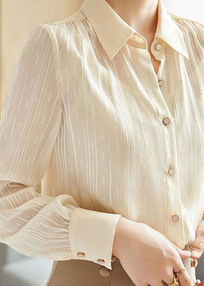 Fitted Apricot Peter Pan Collar Button Patchwork Chiffon Shirts Spring LY0373 - fabuloryshop