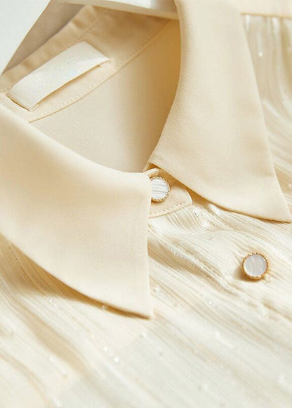 Fitted Apricot Peter Pan Collar Button Patchwork Chiffon Shirts Spring LY0373 - fabuloryshop