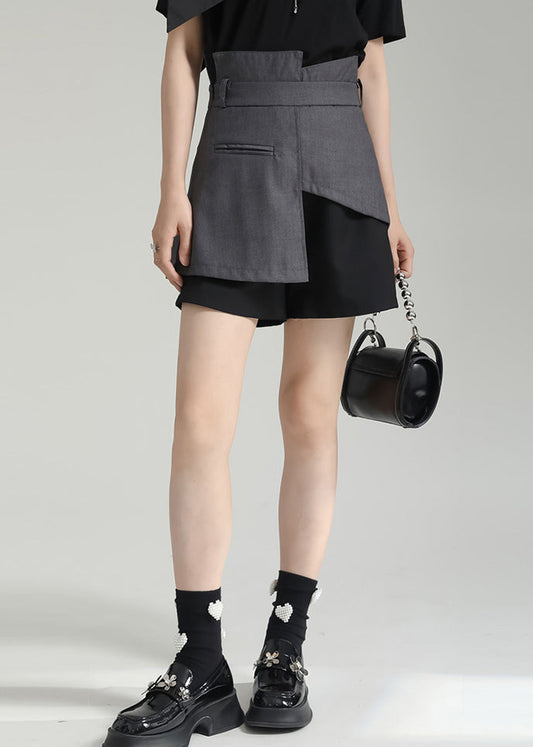 Fitted Asymmetrical Patchwork Cotton High Waist Shorts Summer Ada Fashion