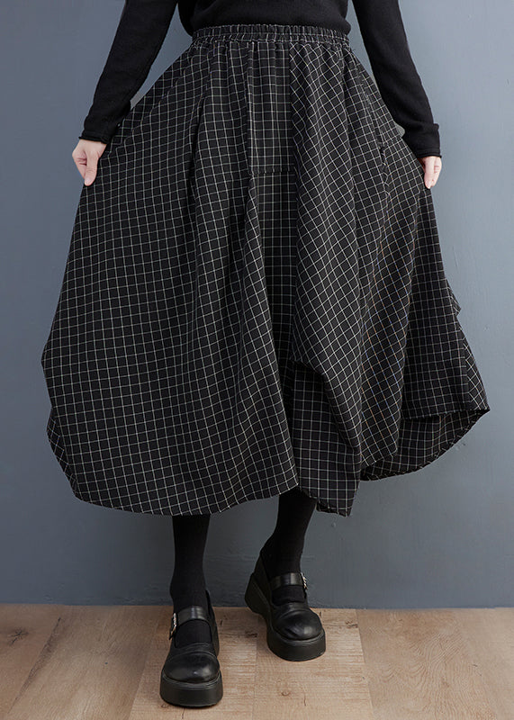 Fitted Black Asymmetrical Design Plaid Cotton Skirts Summer LY2394 - fabuloryshop