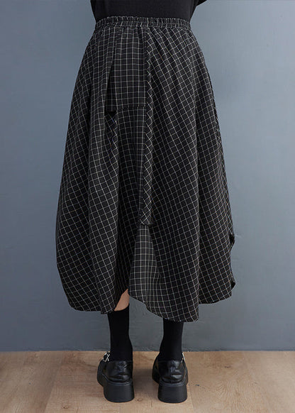 Fitted Black Asymmetrical Design Plaid Cotton Skirts Summer LY2394 - fabuloryshop