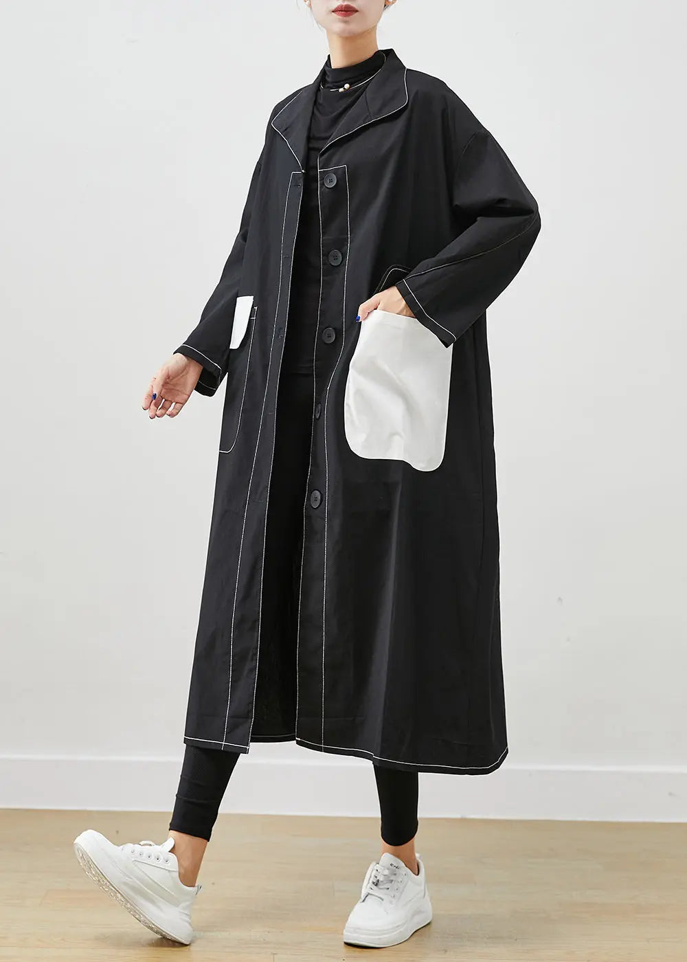 Fitted Black Asymmetrical Oversized Cotton Coats Fall Ada Fashion