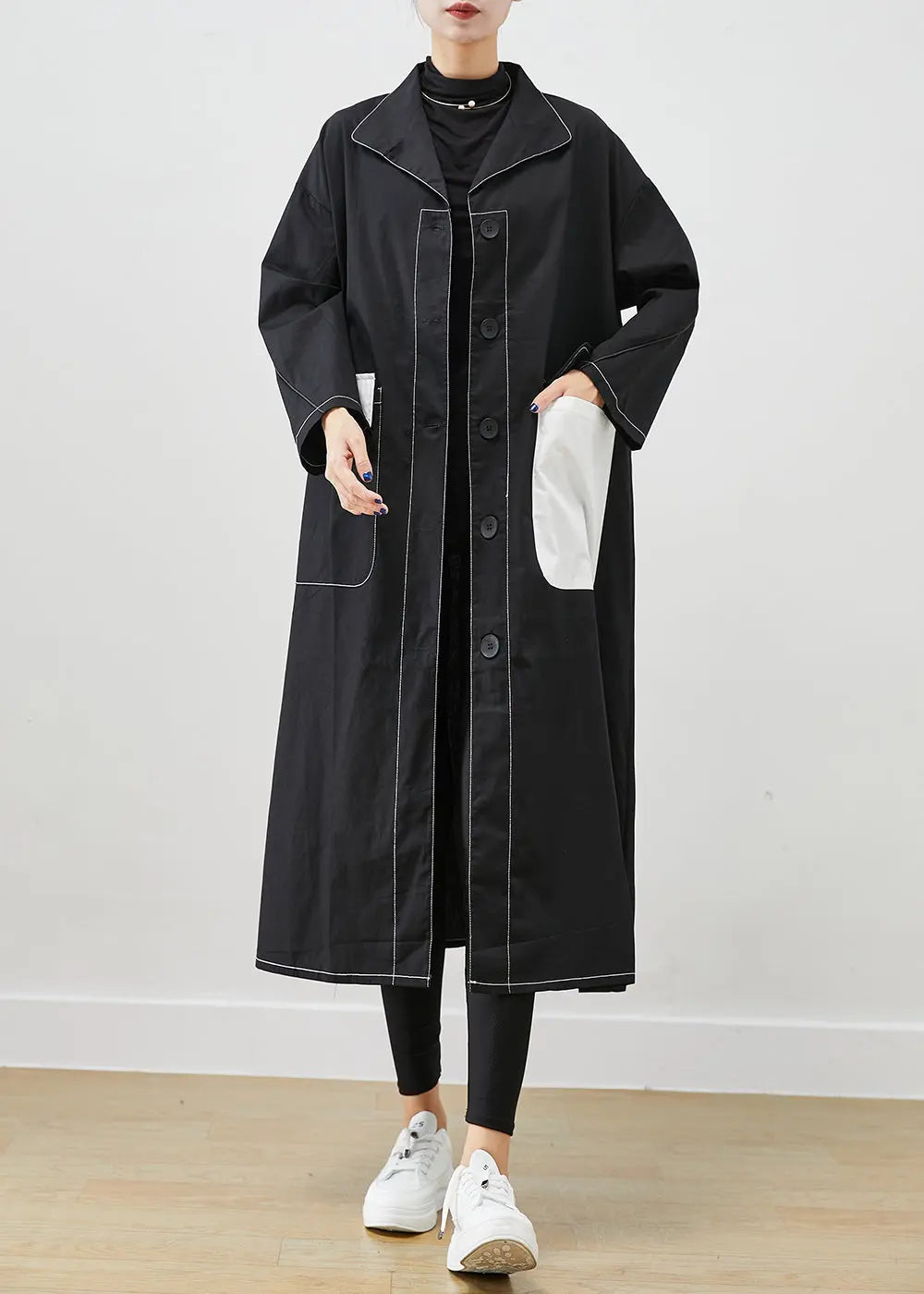 Fitted Black Asymmetrical Oversized Cotton Coats Fall Ada Fashion