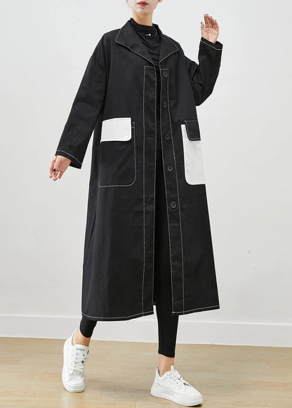 Fitted Black Asymmetrical Oversized Cotton Coats Fall Ada Fashion