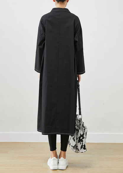 Fitted Black Asymmetrical Oversized Cotton Coats Fall Ada Fashion