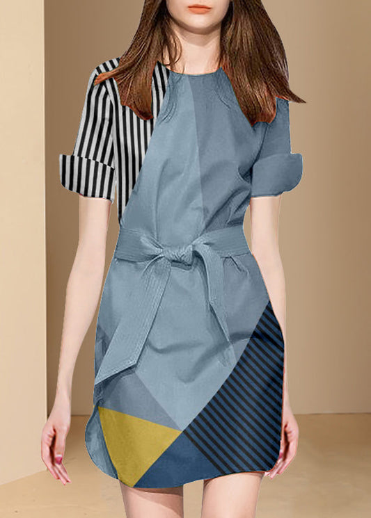 Fitted Colorblock Asymmetrical Patchwork Cotton Cinched Dresses Summer LY0307 - fabuloryshop