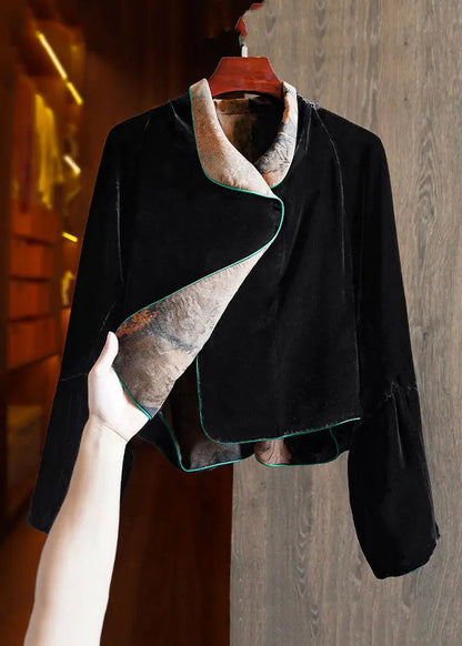 Fitted Green Silk Velour Coats Notched Long Sleeve Ada Fashion