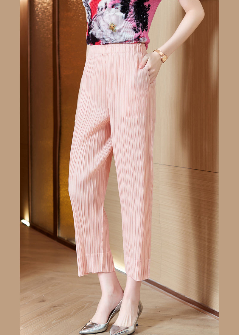 Fitted Pink Elastic Waist Side Open Silk Pants Trousers Spring LY0445 - fabuloryshop