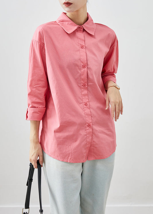 Fitted Pink Peter Pan Collar Cotton Shirt Top Fall Ada Fashion