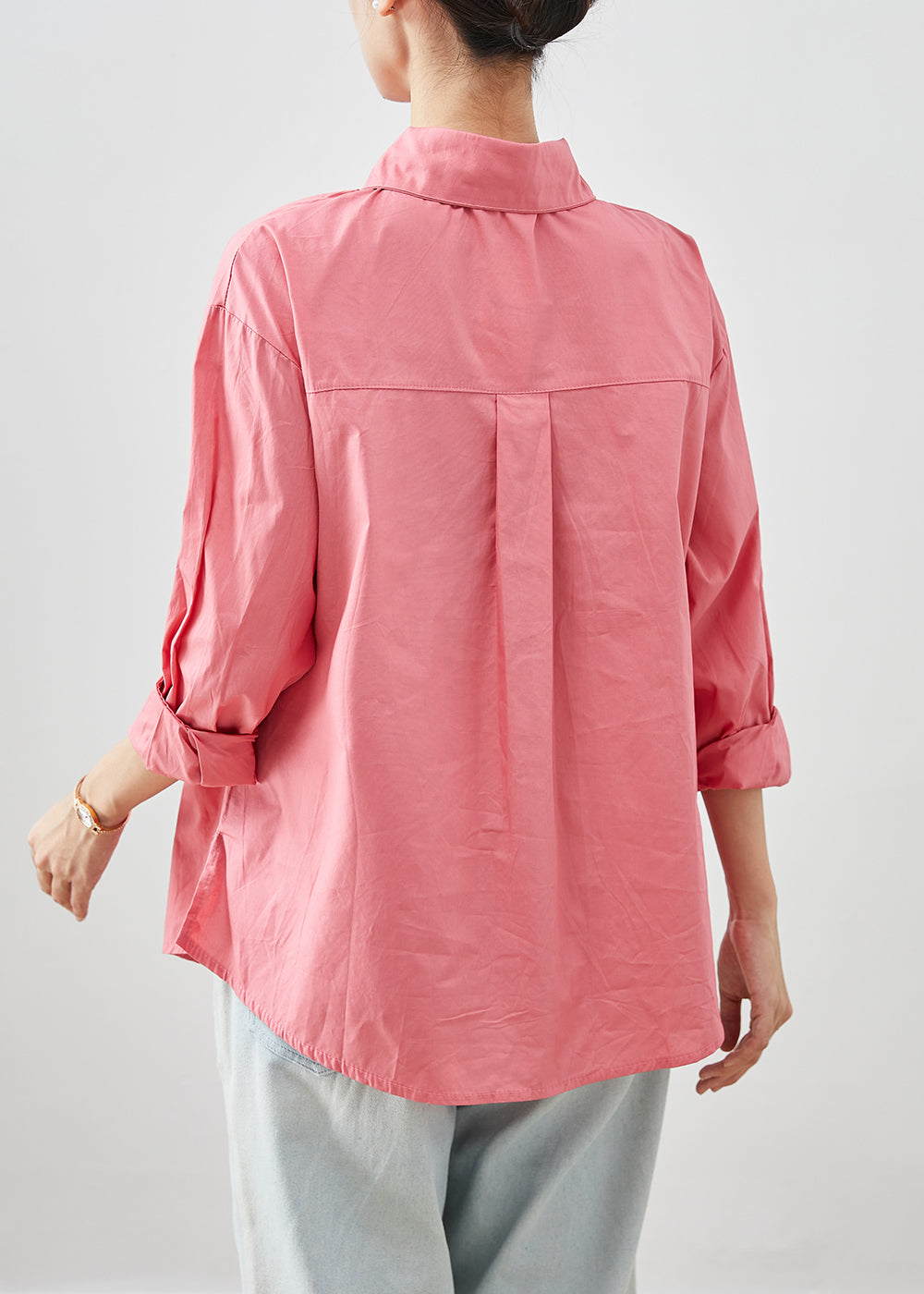 Fitted Pink Peter Pan Collar Cotton Shirt Top Fall Ada Fashion