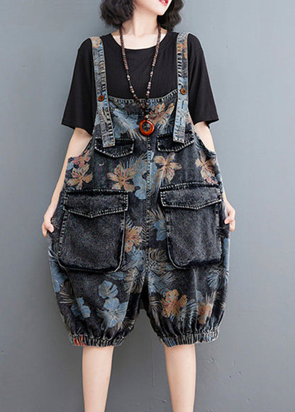 Fitted Print Patchwork Button Denim Lantern Jumpsuits Summer LY1277 - fabuloryshop