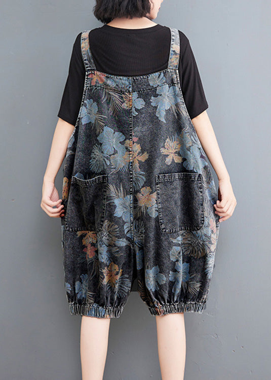 Fitted Print Patchwork Button Denim Lantern Jumpsuits Summer LY1277 - fabuloryshop