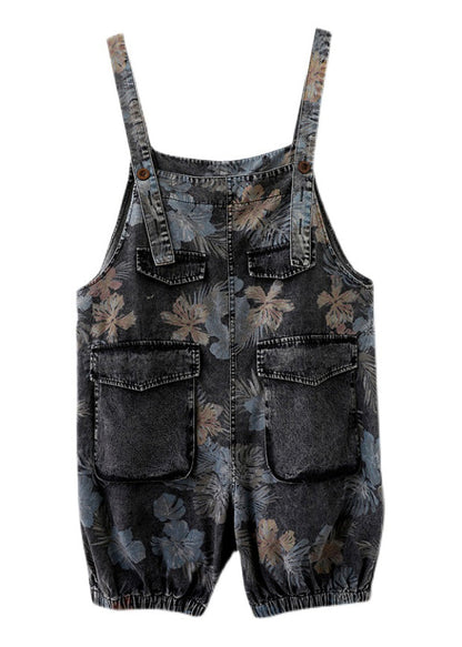 Fitted Print Patchwork Button Denim Lantern Jumpsuits Summer LY1277 - fabuloryshop