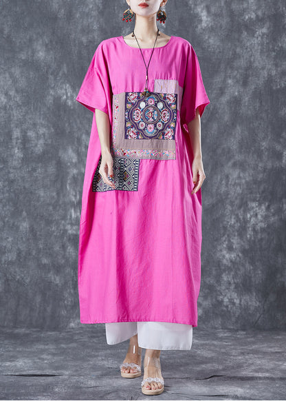 Fitted Rose Embroideried Oversized Cotton Maxi Dresses Summer LY5666 - fabuloryshop