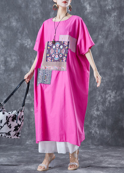 Fitted Rose Embroideried Oversized Cotton Maxi Dresses Summer LY5666 - fabuloryshop