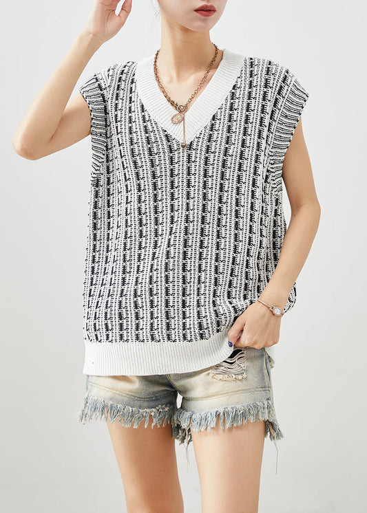 Fitted White V Neck Jacquard Knit Vest Fall Ada Fashion