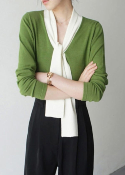 Green Bow Patchwork Cozy Top Long Sleeve