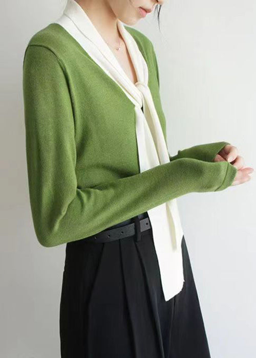 Green Bow Patchwork Cozy Top Long Sleeve