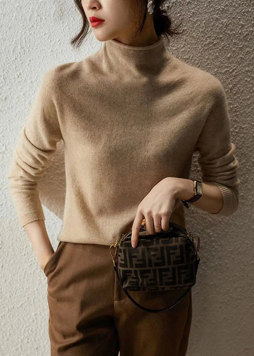 French Beige Hign Neck Warm Wool Sweaters Fall Ada Fashion