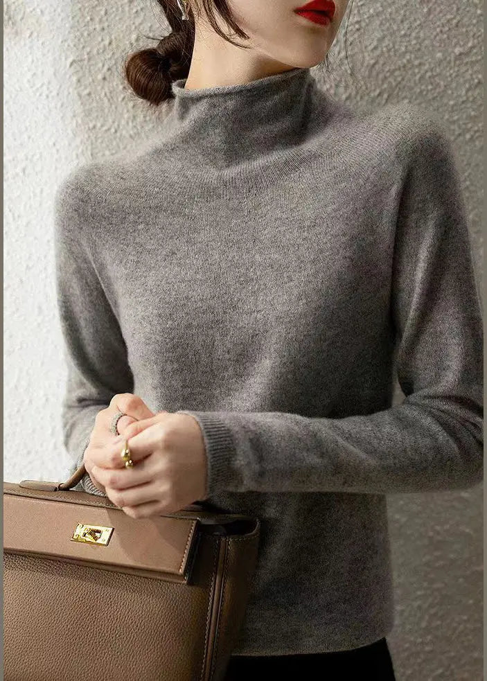 French Beige Hign Neck Warm Wool Sweaters Fall Ada Fashion