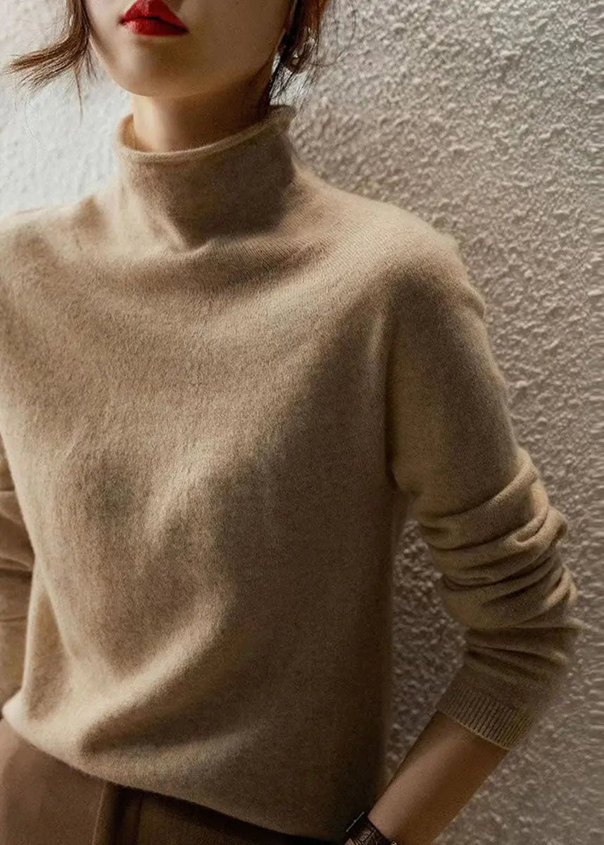 French Beige Hign Neck Warm Wool Sweaters Fall Ada Fashion