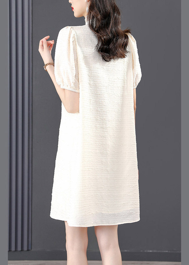 French Beige Stand Collar Lace Patchwork Button Mid Dress Summer LY4518 - fabuloryshop