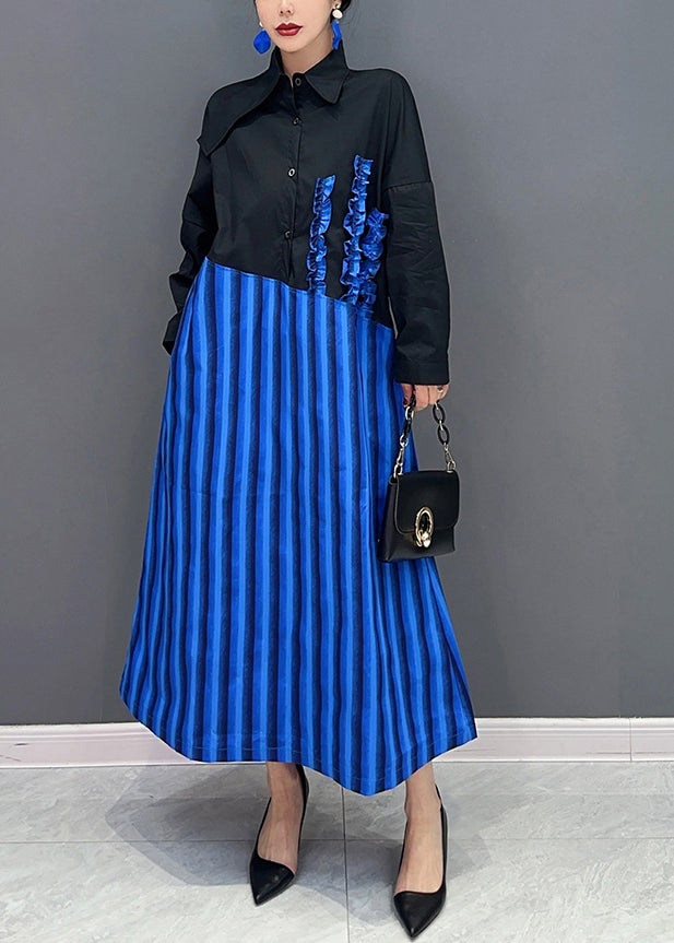 French Black Asymmetrical Patchwork Ruffled Cotton Long Dresses Spring LY0565 - fabuloryshop