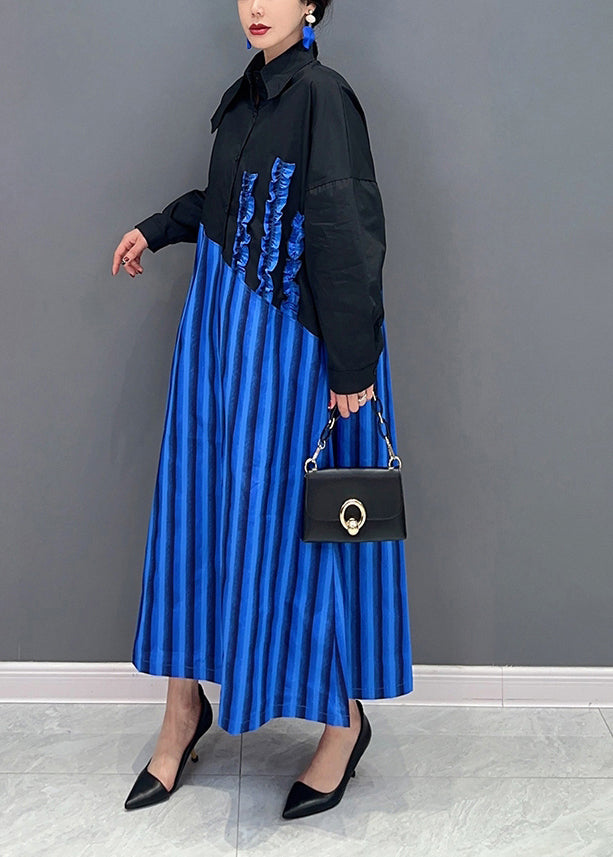 French Black Asymmetrical Patchwork Ruffled Cotton Long Dresses Spring LY0565 - fabuloryshop
