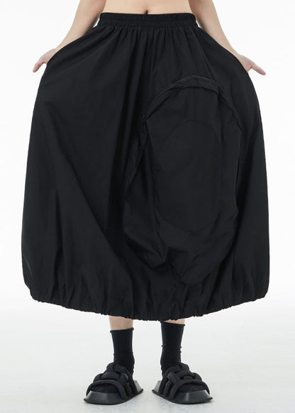 French Black Elastic Waist Zip Up Pockets Cotton Skirt Summer TS1045 - fabuloryshop