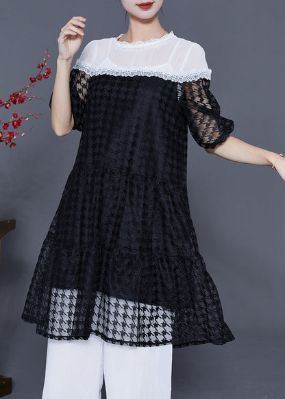 French Black Hollow Out Patchwork Tulle Party Dress Summer LY5384 - fabuloryshop