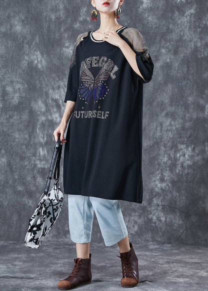 French Black Hollow Out Patchwork Zircon Butterfly Cotton Dresses Summer LY5622 - fabuloryshop