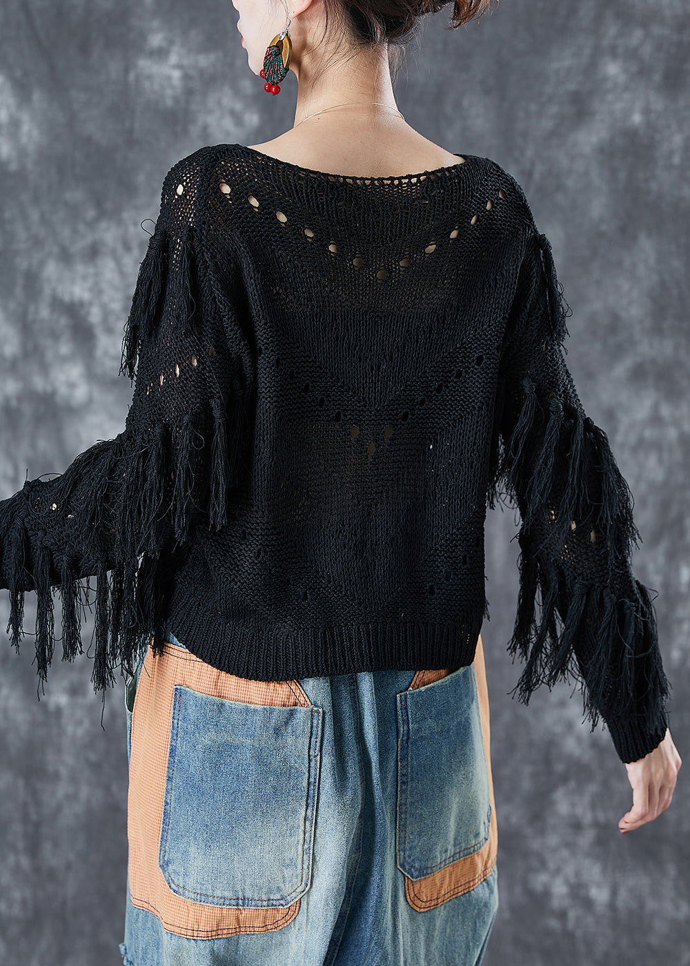 French Black Hollow Out Tassel Knit Top Summer LY5695 - fabuloryshop