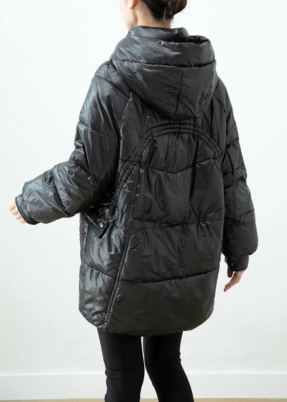 Manteau d'hiver en coton fin avec poches à capuche noir français ML2456