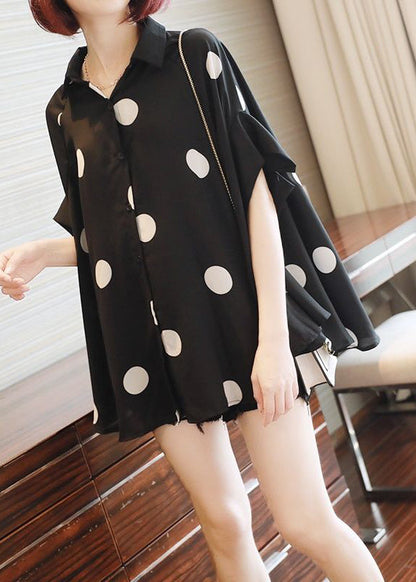 French Black Oversized Dot Print Chiffon Tops Batwing Sleeve LY2588 - fabuloryshop