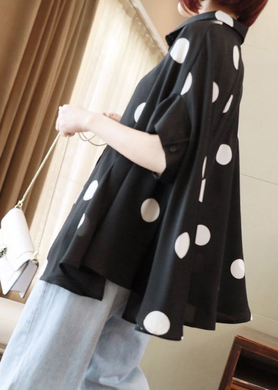 French Black Oversized Dot Print Chiffon Tops Batwing Sleeve LY2588 - fabuloryshop