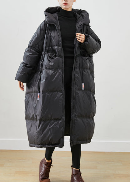 French Black Oversized Drawstring Duck Down Jacket In Winter Ada Fashion