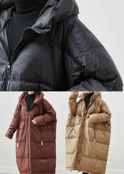 French Black Oversized Drawstring Duck Down Jacket In Winter Ada Fashion